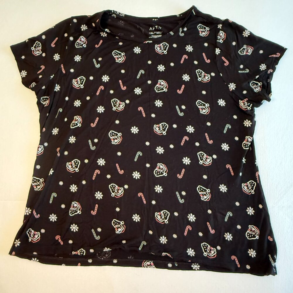 APT. 9 ESSENTIALS WOMEN'S SHORT SLEEVE SHIRT CHRISTMAS SANTA BLACK XXL